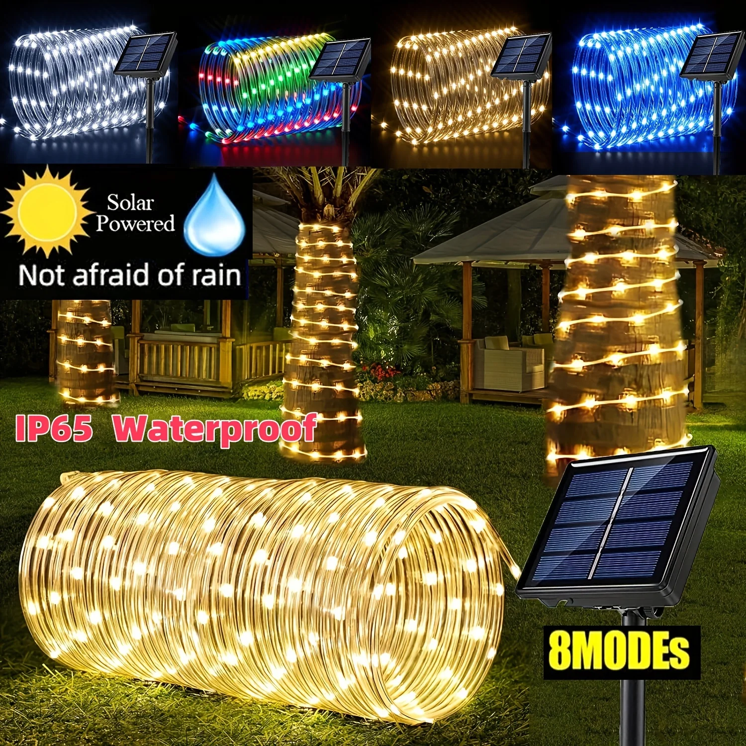 Luzes de led movidas a energia solar, 8 modos, luzes de fadas ao ar livre, decoração de jardim, acampamento, árvore, flor, guirlanda, lâmpada de iluminação de casamento