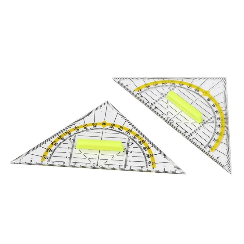 4pcs Versatile Measuring Triangle  Ruler Plastic Transparent Rrotractor Shatterproof Office Maths School Set Protractor Ruler