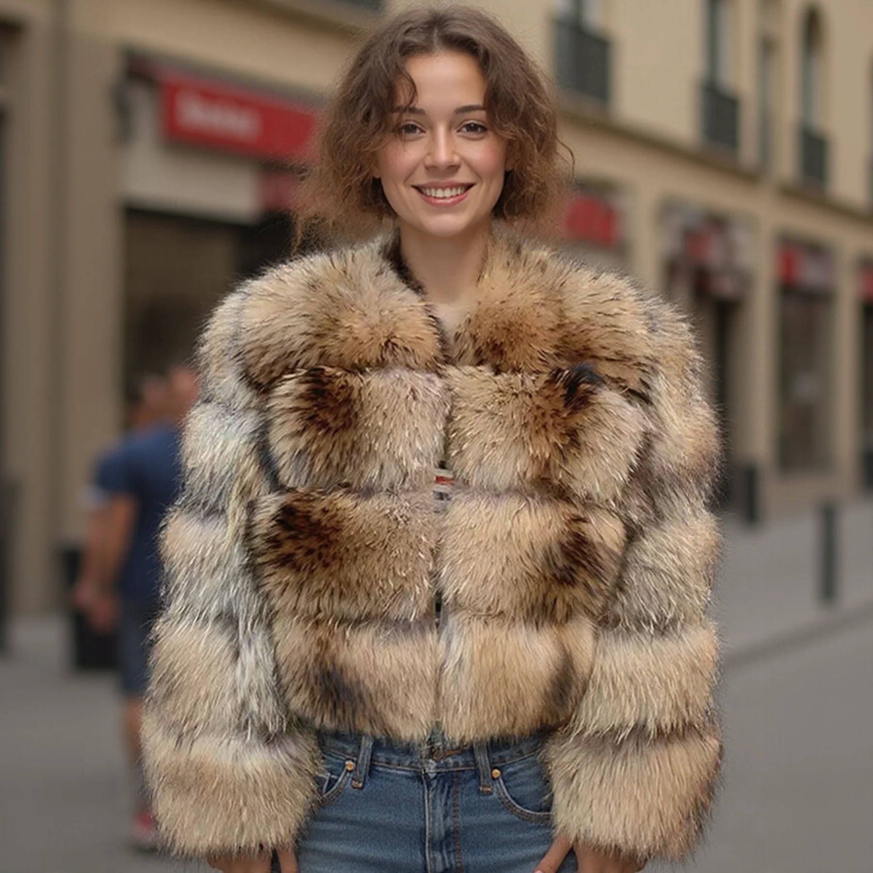 Casaco de pele de guaxinim real com capuz feminino inverno quente manga comprida jaqueta de pele de guaxinim natural e colete vários estilos jaqueta de moda