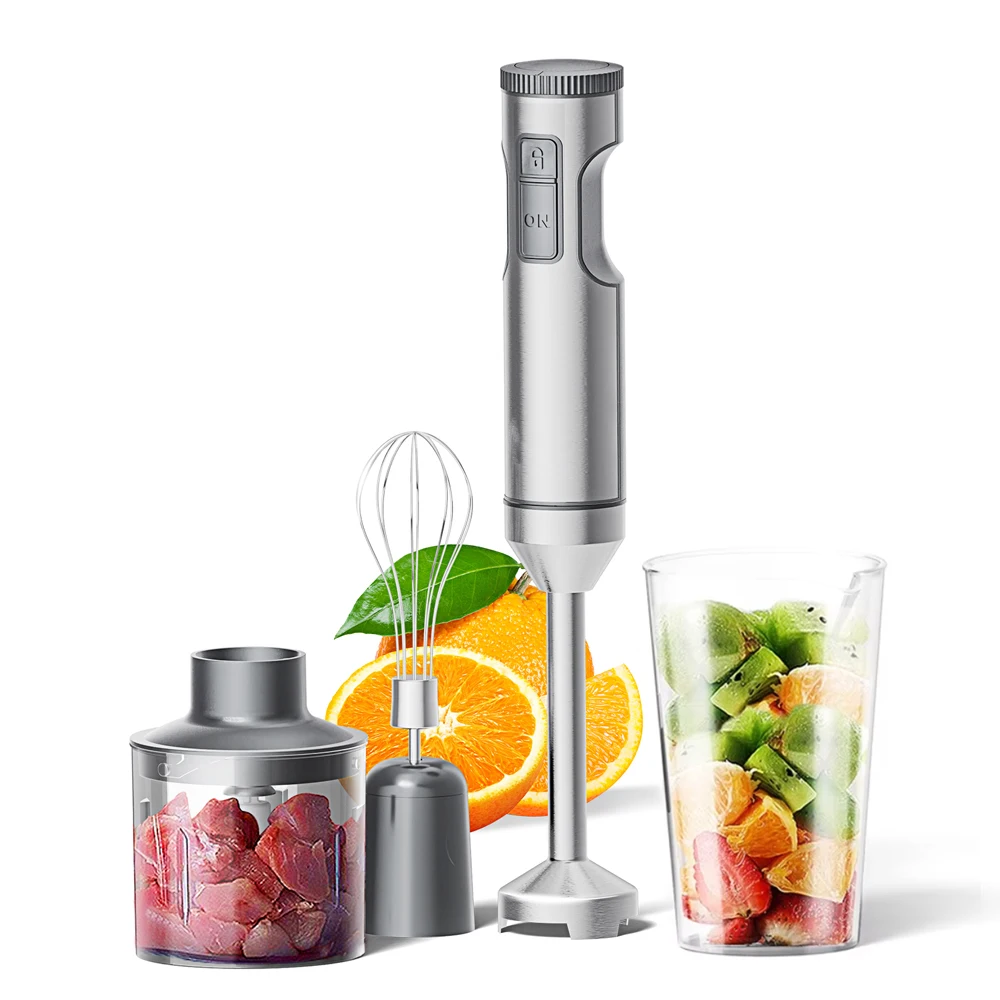 Blender ręczny 1000W, mocny 4-w-1, mikser do żywności ze stali nierdzewnej, kieliszek do mieszania 700ml, robot kuchenny 500ml, trzepaczka