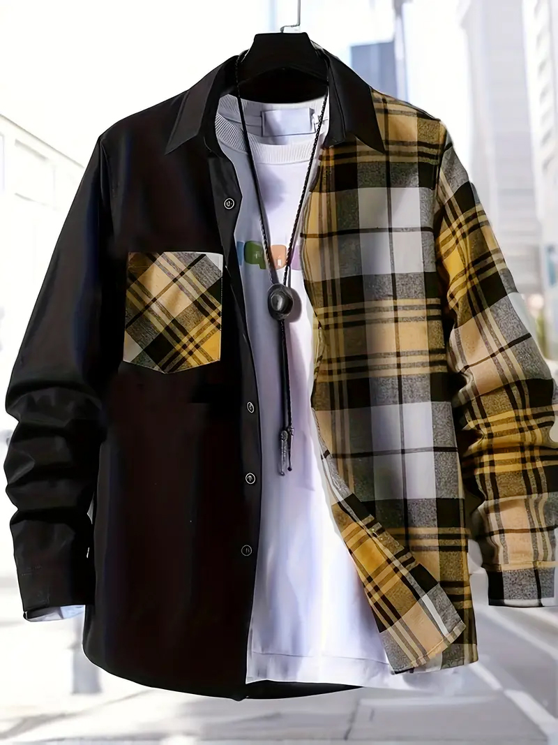 Camisa informal para hombre, cárdigan holgado de manga larga con bolsillo de solapa de color, tendencia de moda, cómodo, alta calidad, primavera y otoño