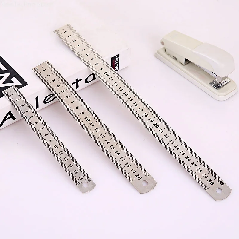 15cm/20cm/30cm doppia scala laterale in acciaio inox righello dritto strumento di misurazione per studenti scuola cancelleria righello per cucire