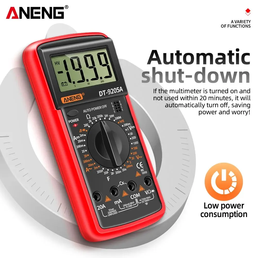 ANENG DT9205A multímetro Digital AC/DC Transistor eléctrico NCV probador medidor Profesional analógico rango automático herramientas Multimetro