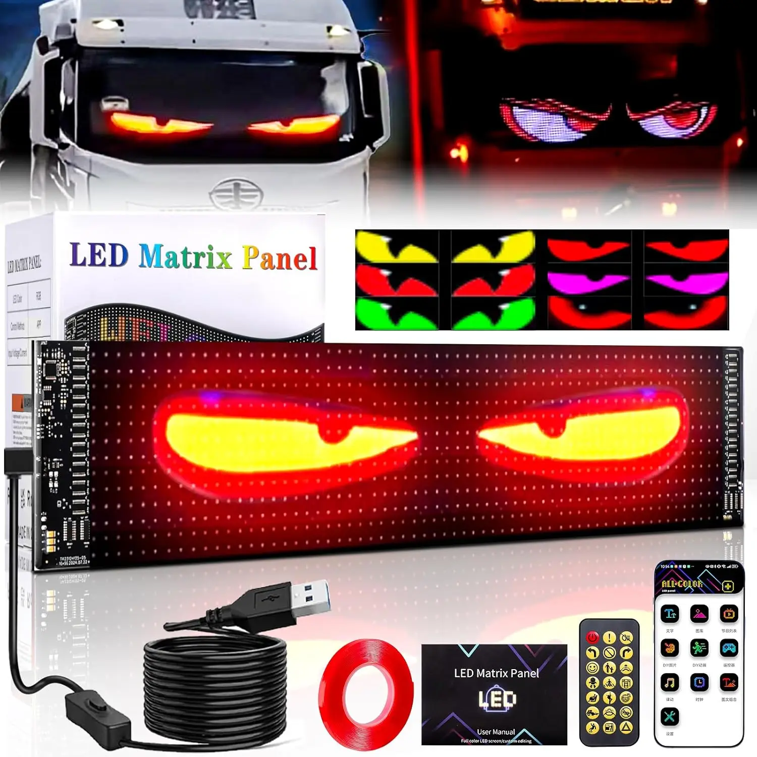 LED Matrix Pixel Panel USB 5V RGB Car Sign Bluetooth App Control Flexible Addressable Pattern Graffiti Scrolling Text Animation