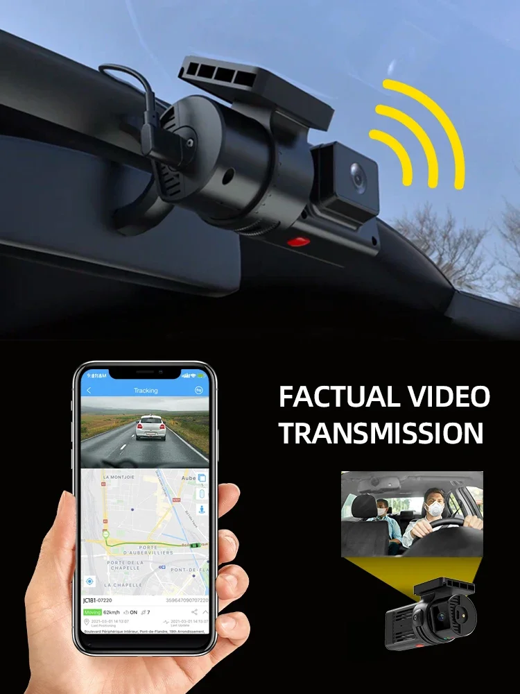 JC181 Mini Dual Dash Cam 4G DVR WiFi USB Câmera rotativa para carro 1080P GPS Evento Vídeo G-Sensor Corte de combustível