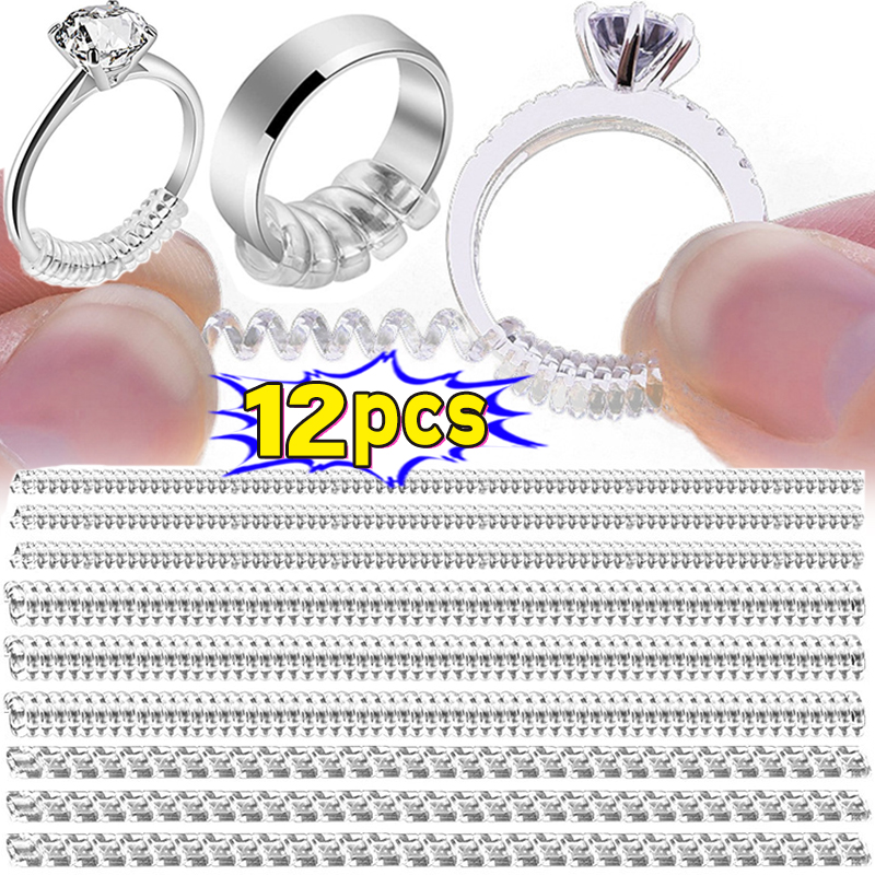 4/12PCS Ring Size Reducer Tools Spiral Spring Based Rings Adjust Invisible Transparent Tightener Resizing Tool Jewelry Guard