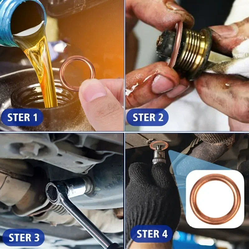 Junta de drenaje de cárter de aceite de coche, almohadilla de perno de drenaje, junta de tapón de drenaje de aceite de cobre y aluminio, accesorios reemplazables para Volkswagen Audi