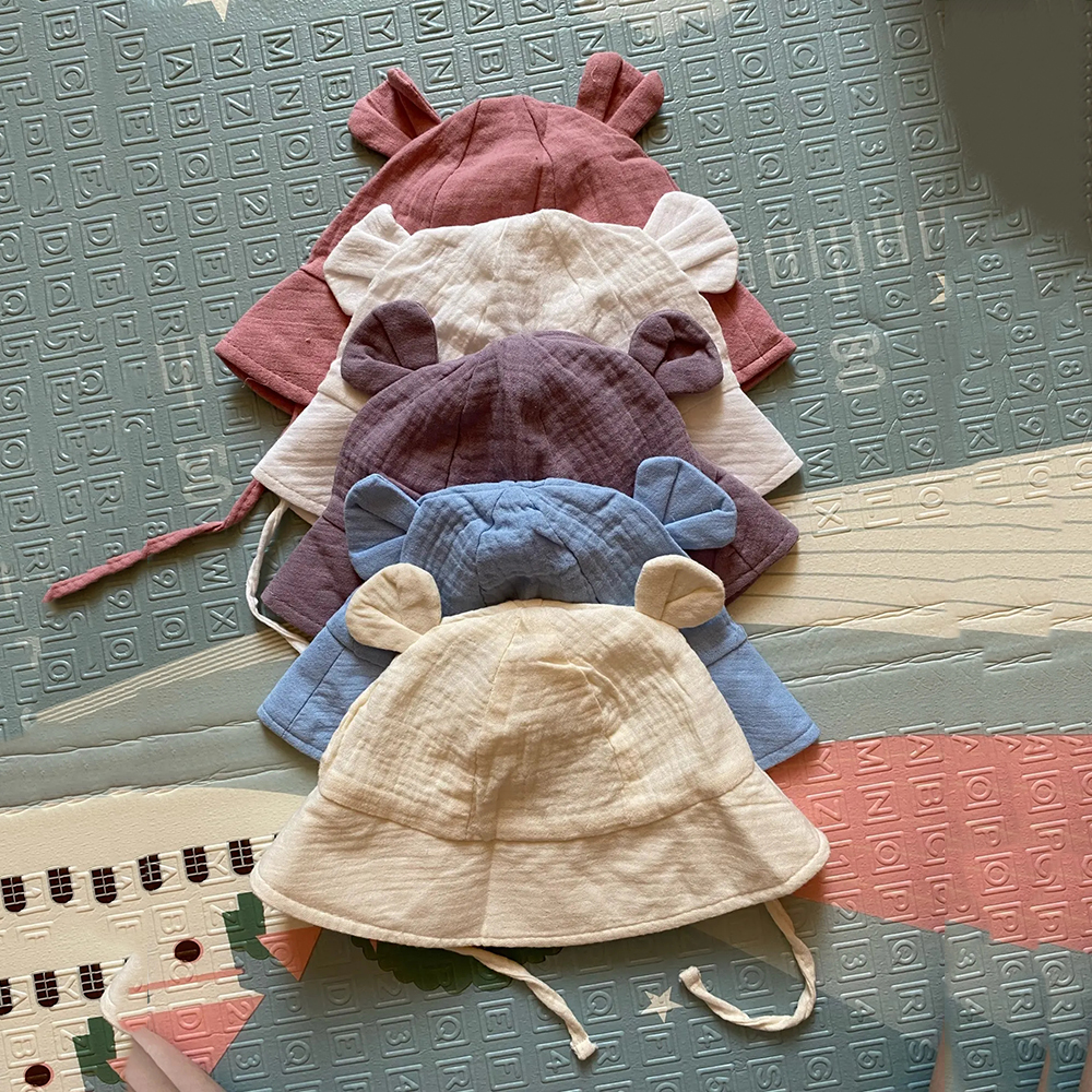 Gorro de muselina de algodón para bebé, gorro infantil de verano, Panamá para niños, gorros suaves para el sol para bebés, accesorios para sombrero de cubo para niñas y niños de 3 a 12M