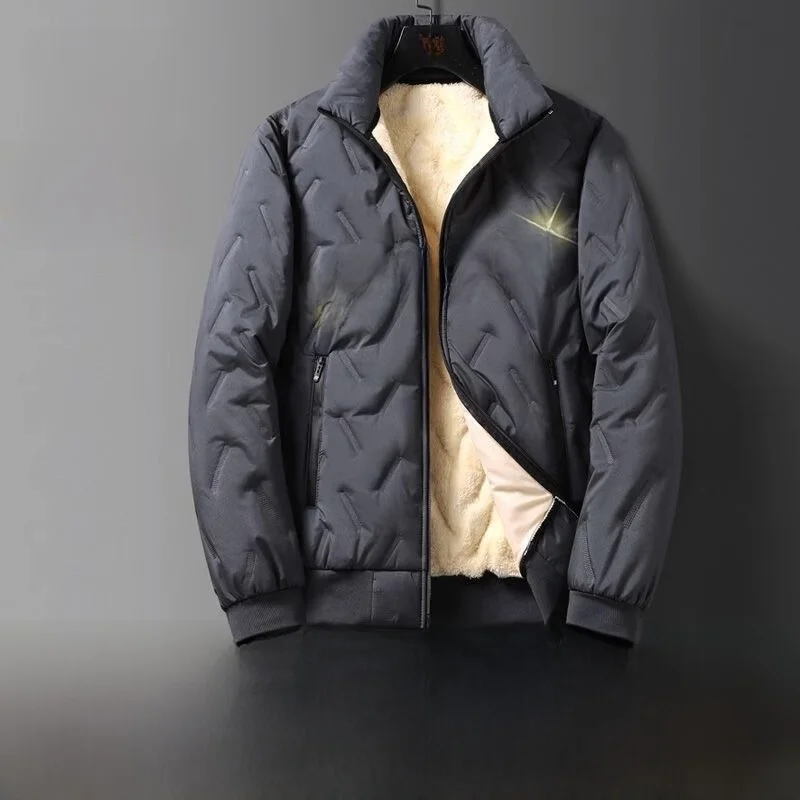 Lamb Velvet Thiened Men's Cotton Jaet Windproof Waterproof Stand Collar Coat Faionable Urban Sle Long Sve Coat