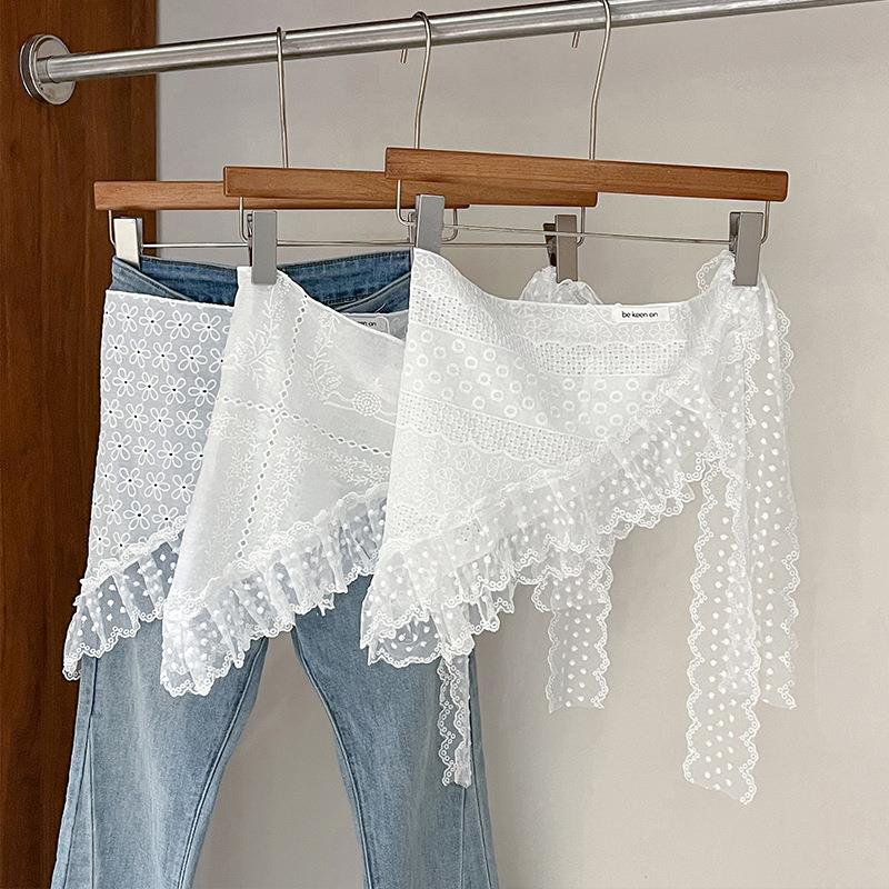 Новый полый кружевной шарф в стиле ретро, треугольный платок, вышитый кружевной шарф на шею, белая повязка на голову для путешествий и фотографий на шнуровке для женщин и девочек