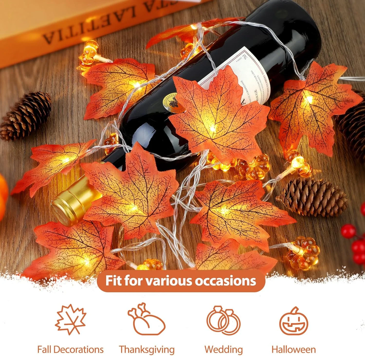 1pc Halloween 3D zucca e foglie d'acero luci della stringa lampada decorativa per la casa raccolta del Ringraziamento autunno arredamento festival interno