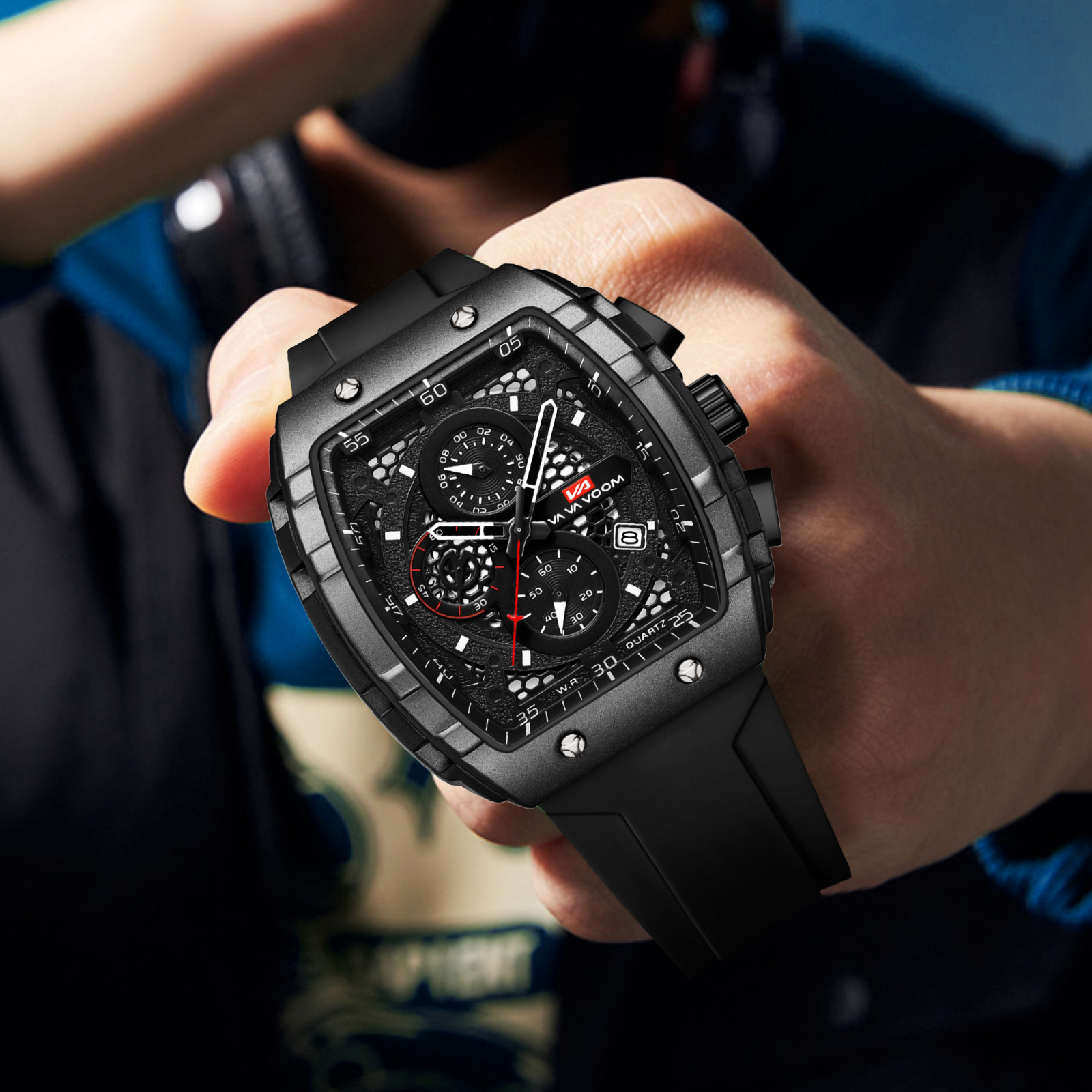 Va va voom relógio masculino com 47mm grande mostrador cronometragem multifuncional relógio elegante pulseira de silicone relógio esportivo militar para homem