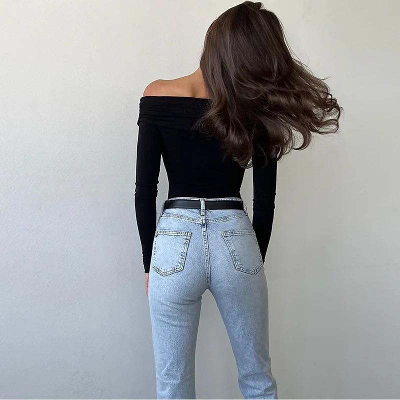 Elegante Frühling Herbst Solide Bodysuit Mode Frauen Langarm Neue Tops Gekreuzte Backless Overall Weibliche Gestrickte Korsett Strampler