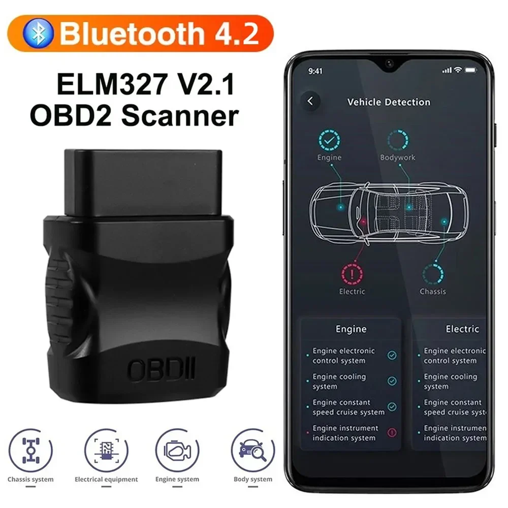 Lecteur de code de défaut de moteur de voiture ELM327 V2.1, scanner OBD2, Bluetooth 4.2, scanner de voiture, scanner de code de défaut IOS/Android EOBD