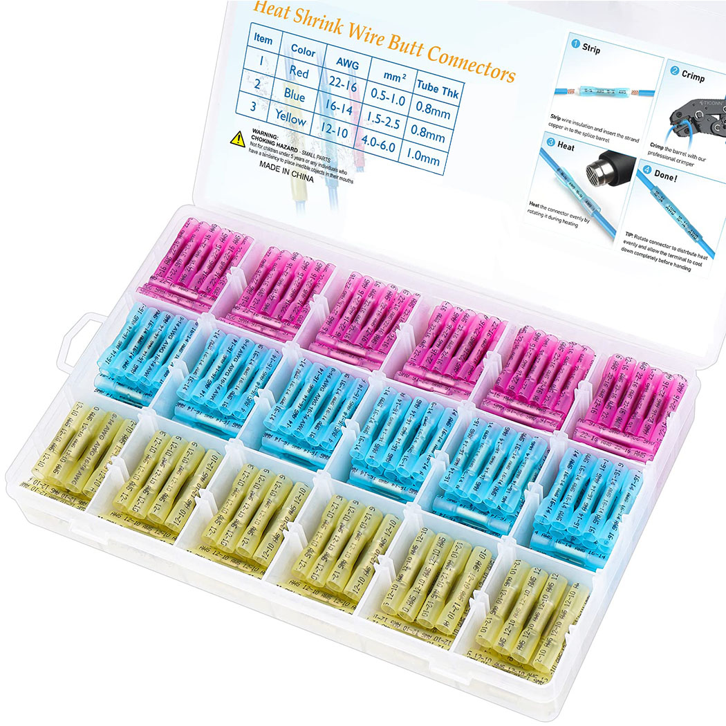 50PCS Schrumpf Butt Draht Terminal Kit Wasserdicht Schrumpf Solder Crimp Splice Elektrische Kabel Joint Rohr Stecker