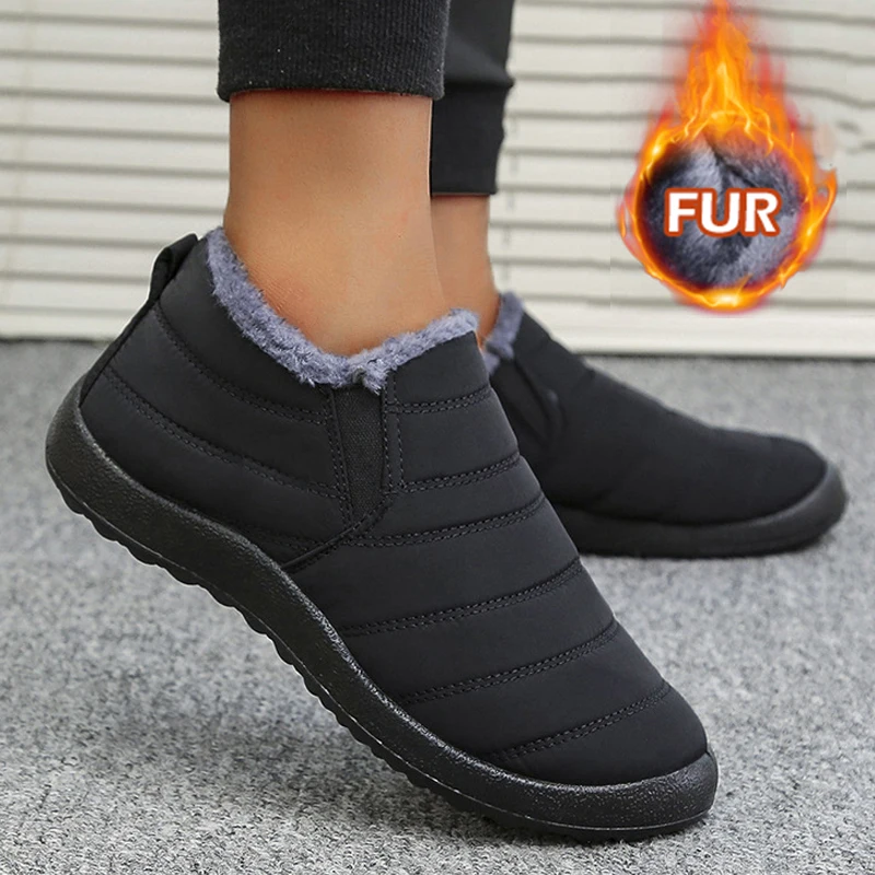 Botas de nieve para hombre, botines de talla grande para hombre, botines sin cordones, botas de invierno de piel cálida, zapatos de trabajo con plataforma para hombre, calzado