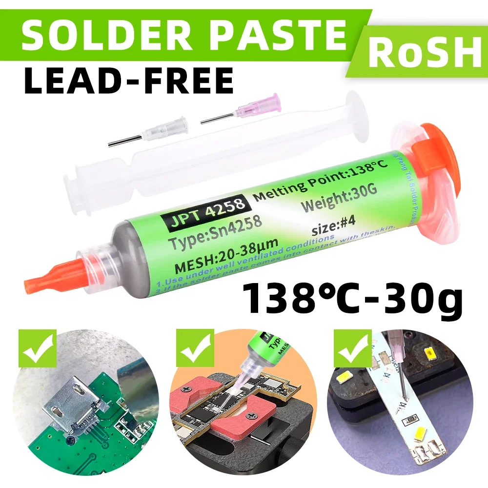 Sn42Bi58 SMD Welding Paste 138 ℃ Low Temperature Lead-free Syringe No Clean Solder Paste For Phone Component Repair