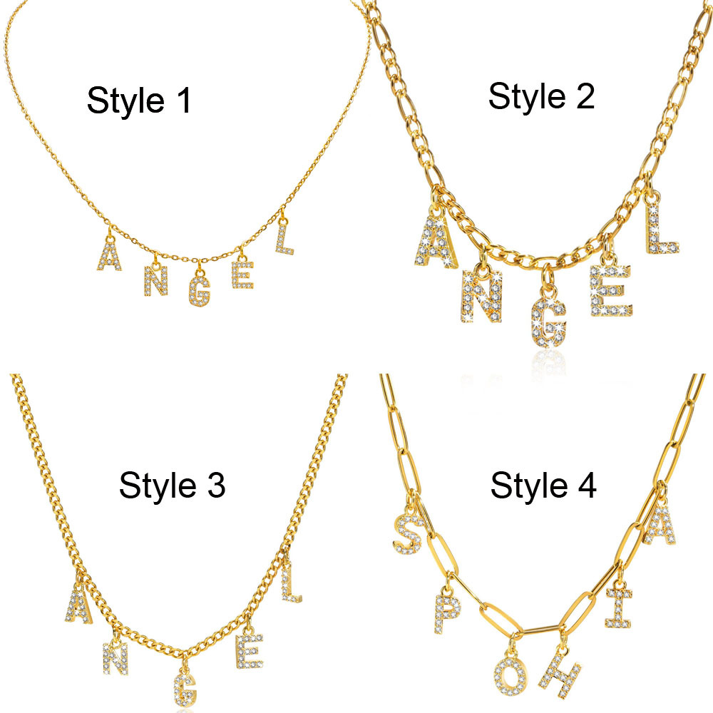 ส่วนบุคคล Letter ชื่อสร้อยคอสแตนเลสผู้หญิง Alpahbet จี้เริ่มต้น Collar Statement Charms ของขวัญ