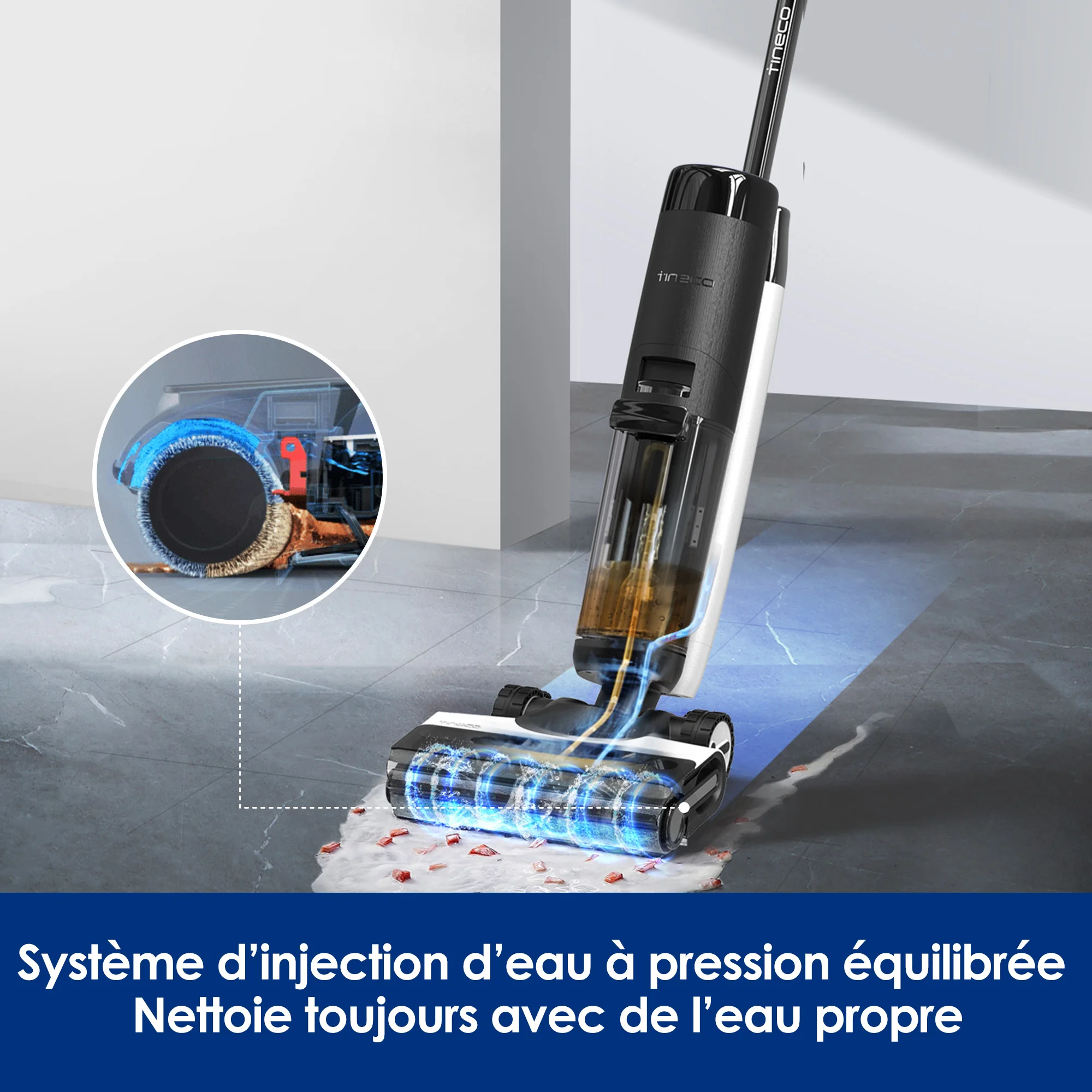 Tineco Floor One S7 FlashDry Nettoyeur de Sol Intelligent sans Fil Aspirateur Sec et Humide Auto-nettoyant Séchage FlashDry à air Chaud à 70°C Nettoyage des Angles des 2 côtés Longue Autonomie