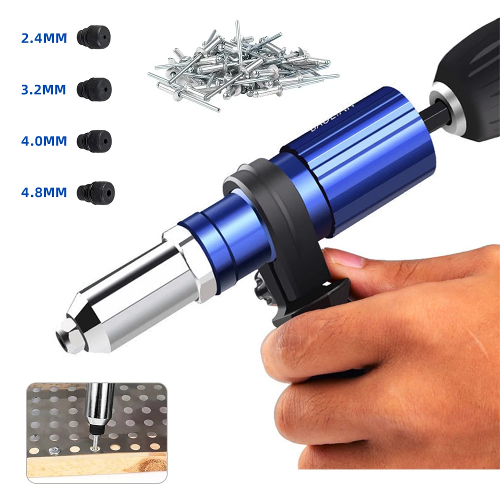 Pistolet à rivets électrique 2.4mm-4.8mm, adaptateur de perceuse à écrou à rivets, outil de rivetage sans fil, outil de rivetage de traction d'écrou d'insertion