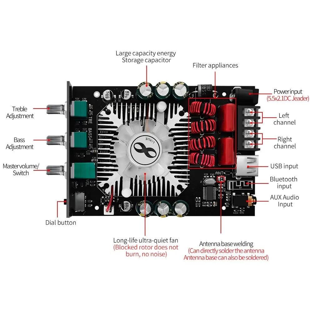 ZK-1602T TDA7498E Bluetooth 5,0 Subwoofer Verstärker Bord 2*100 W 2,0 Kanal High Power USB Audio Stereo Verstärker Bord AMP