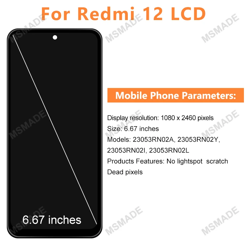 Chioce para Xiaomi Redmi 12 LCD 23053RN02I Panel táctil montaje de pantalla digitalizador para Redmi 12 pantalla 23053RN02Y piezas de repuesto