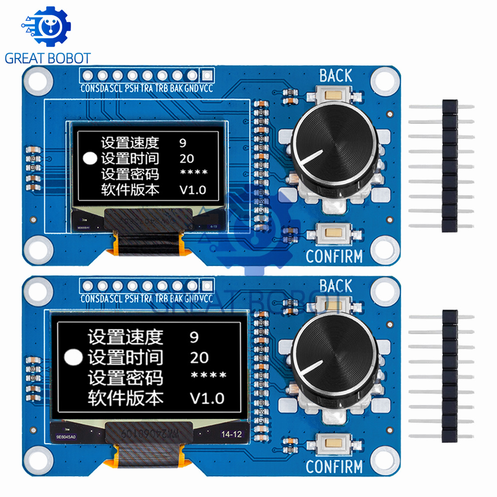 BS 0.96/1.3 inch White Blue oled display screen combined with EC11 rotary encoder module IIC interface for arduino