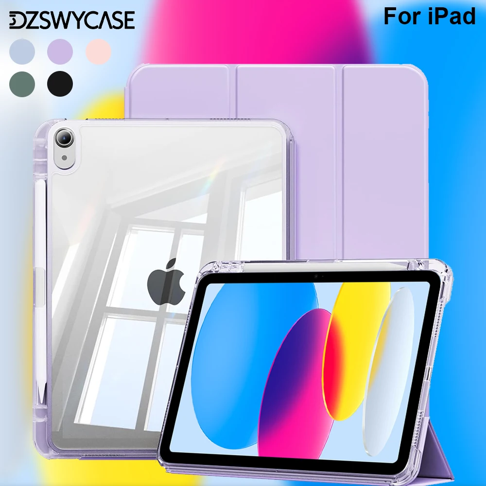 Прозрачный чехол для iPad 10th 10.9 A16 11th Air 11 13 M2 M3 Pro 11 12.9 13 M4 mini7 6 9/8/7th 10.2 6/5th 9.7 с крышкой-держателем для карандашей
