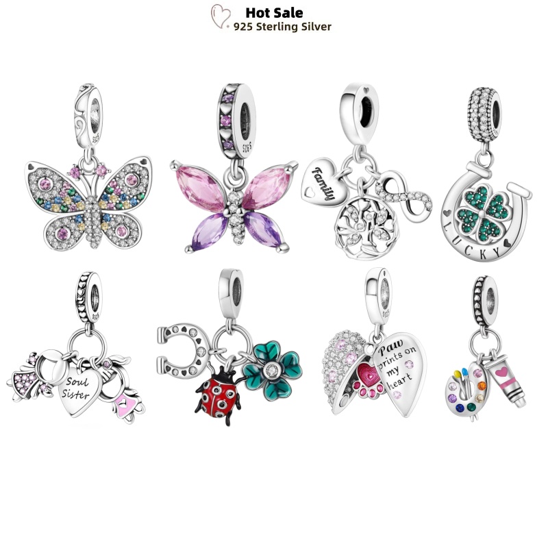 Charms fit Pandora 925 Silber Original Armband leuchtende Glühwürmchen Schmetterling Schildkröte Feder blaue Augen Perlen DIY täglichen Schmuck Geschenk