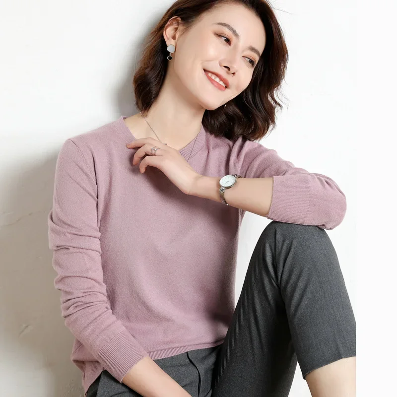 เสื้อกันหนาวผู้หญิงO-คอฤดูใบไม้ร่วงฤดูหนาวBasic Pulloverสบายๆดึงจัมเปอร์เกาหลีแฟชั่นฤดูใบไม้ผลิเสื้อถักBottomingเสื้อ 2024