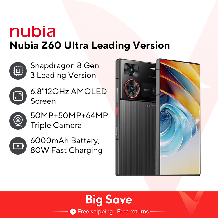 Versão global nubia z60 ultra versão líder 6.8 "smartphone 5g snapdragon 8 gen3 nfc 6000mah 80w bateria de carga rápida nx721j