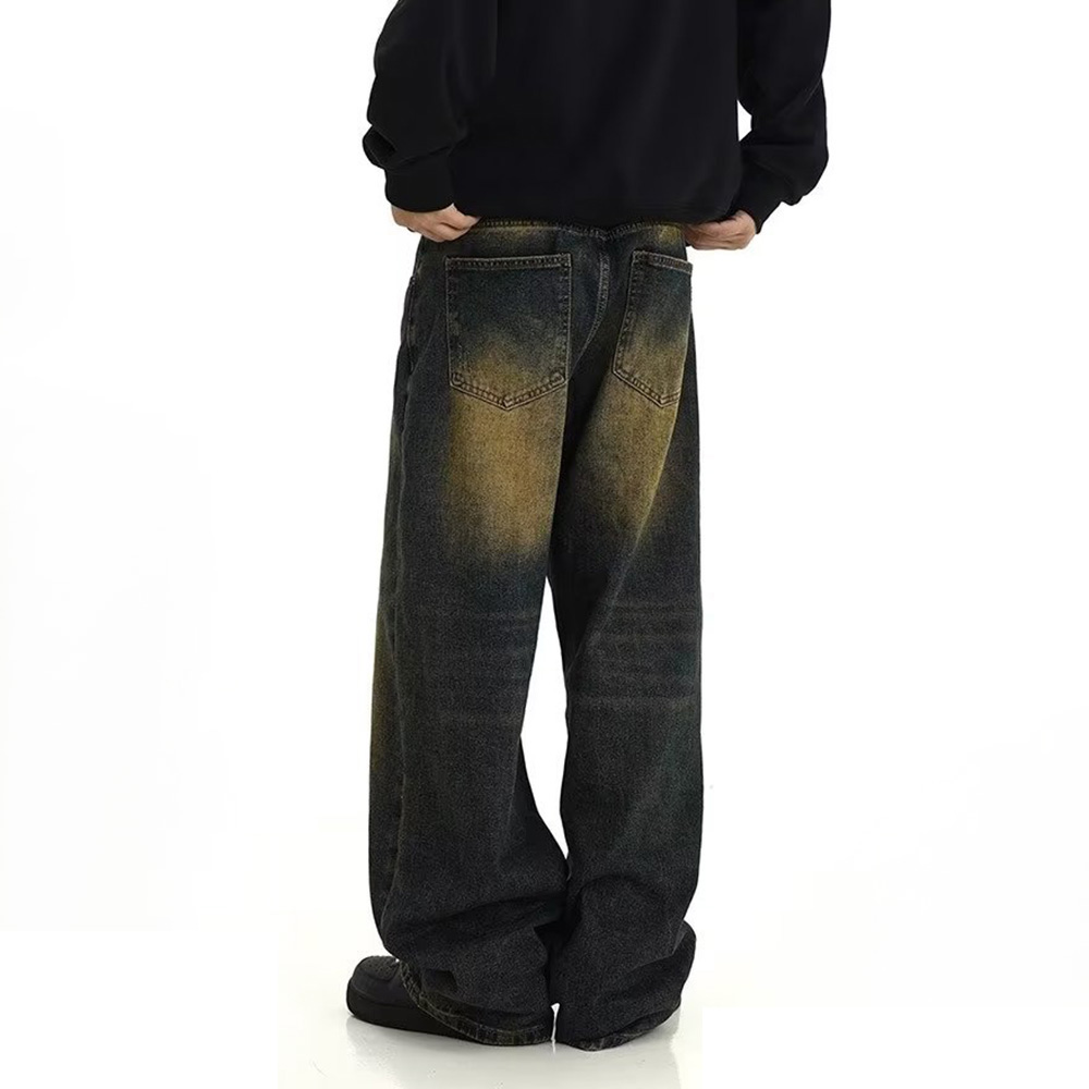 Mens Retro Casual ล้างกางเกงยีนส์บุคลิกภาพอเมริกัน Streetwear ตรงอเนกประสงค์กางเกงแฟชั่นเสื้อผ้าผู้ชายกางเกงยีนส์ฤดูร้อน