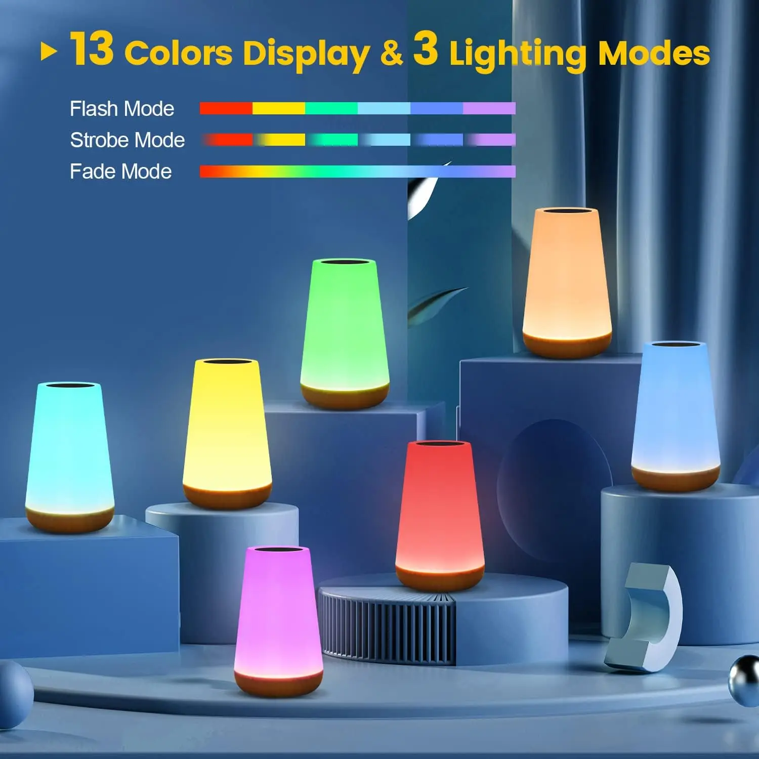 Lámpara nocturna RGB con Control remoto, luz regulable táctil, portátil, recargable por USB, 13 colores
