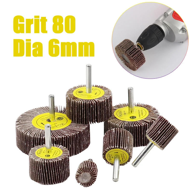 Dia 80# 6mm Accessories Rotary Tool Grinding Buffing Sandpaper Flap Wheel Head with Mandrel for Rotary Mini Drill
