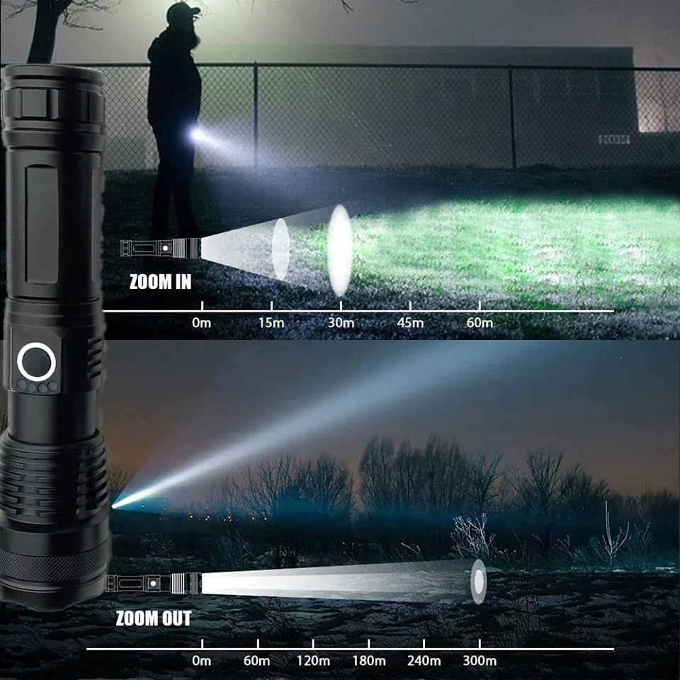 Linterna xhp70 Linterna LED recargable más potente Zoom USB 18650 Batería 26650 Antorcha El mejor uso para acampar, al aire libre y emergencias