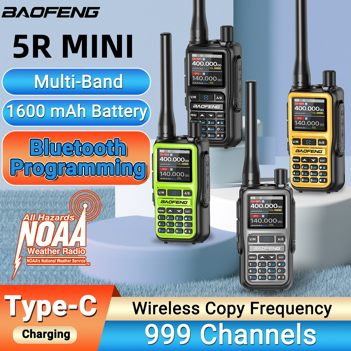 BAOFENG UV-5R Mini Walkie Talkie Bluetooth programación frecuencia de copia inalámbrica banda completa 999CH AM tipo C Radioaficionado de largo alcance
