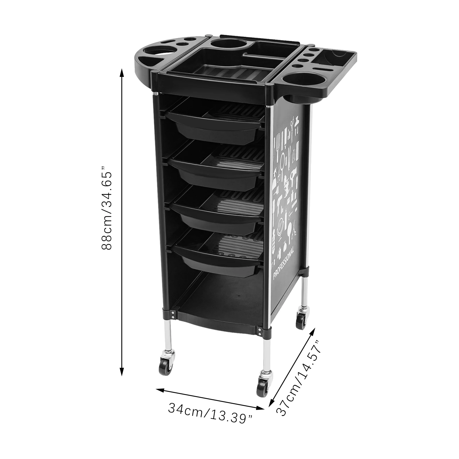 Carrello da salone con 4 cassetti, carrello da barbiere per parrucchiere a 6 livelli, carrello per attrezzi mobile con carico da 50 kg per carico di strumenti per lo sposo Bianco/Nero/Rosso/Verde