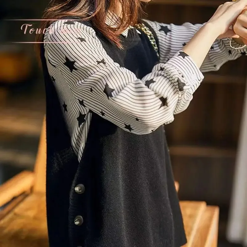 Suéter de punto a la moda para mujer, chaleco estilo universitario con tres botones, color sólido, cuello redondo, informal, combina con todo