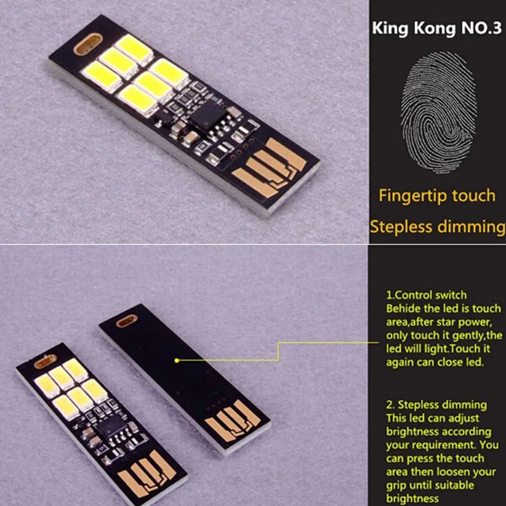 Mini Pocket Keychain Reading Night Lamp Dimmable SMD5730 USB Book Light Touch Control 6 leds Light For Laptop PC Power Bank