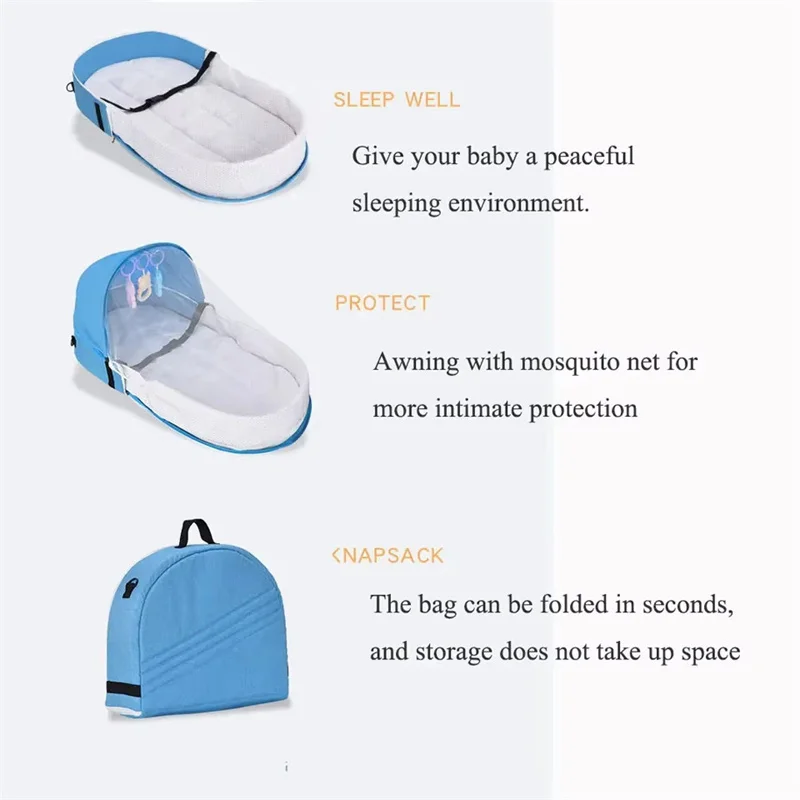 Cuna para cama de bebé, cómoda cama media plegable antisalpicaduras con mosquitera, colchón cómodo, cuna de viaje para acampar en recién nacido