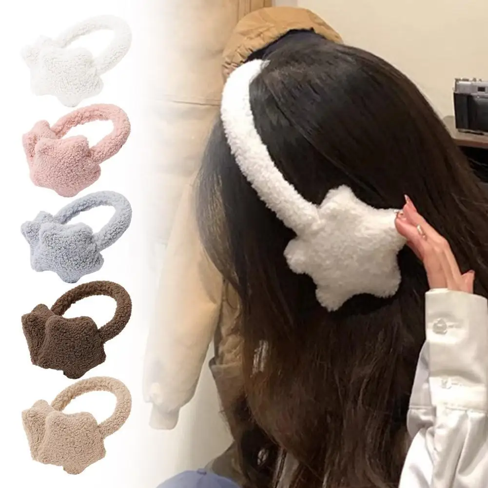 Nuevas orejeras de estrella Kawaii, tapones para los oídos esponjosos de felpa, protección contra el frío en forma de corazón, cubierta para las orejas Harajuku para mujer, accesorios para ciclismo que mantienen el calor