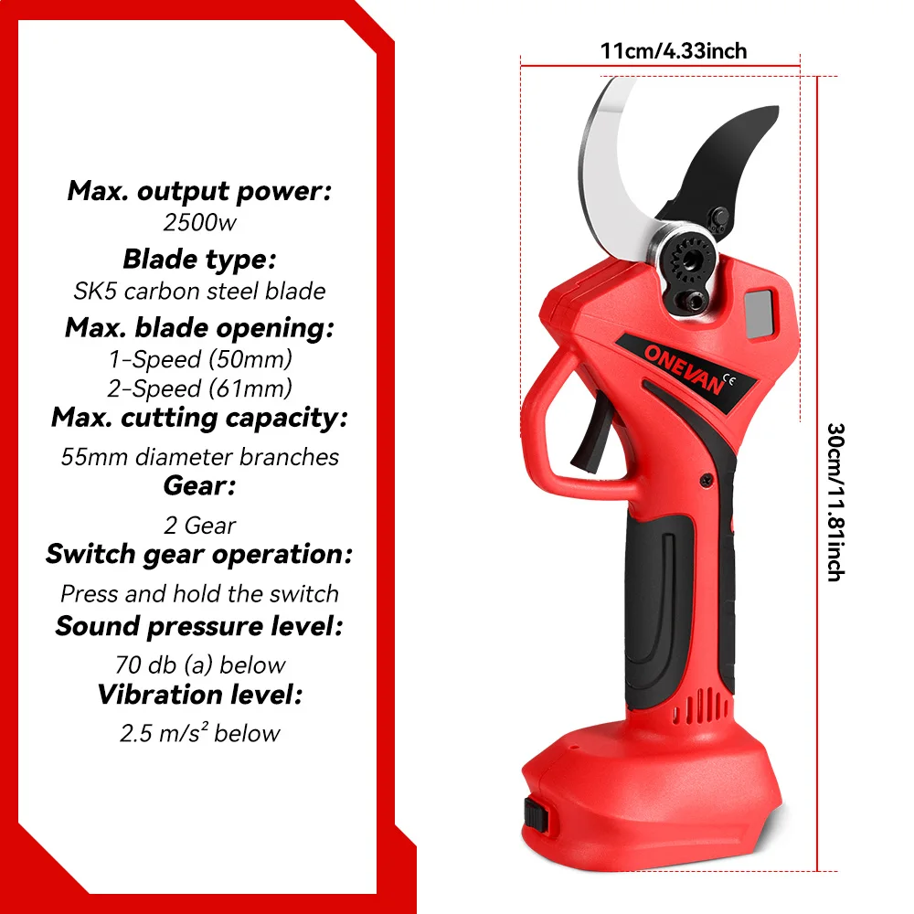ONEVAN Brushless Electric Scissors Cordless Pruning Shear Tree Garden Cutter Trimmer Power Tools For 21V 18V Battery