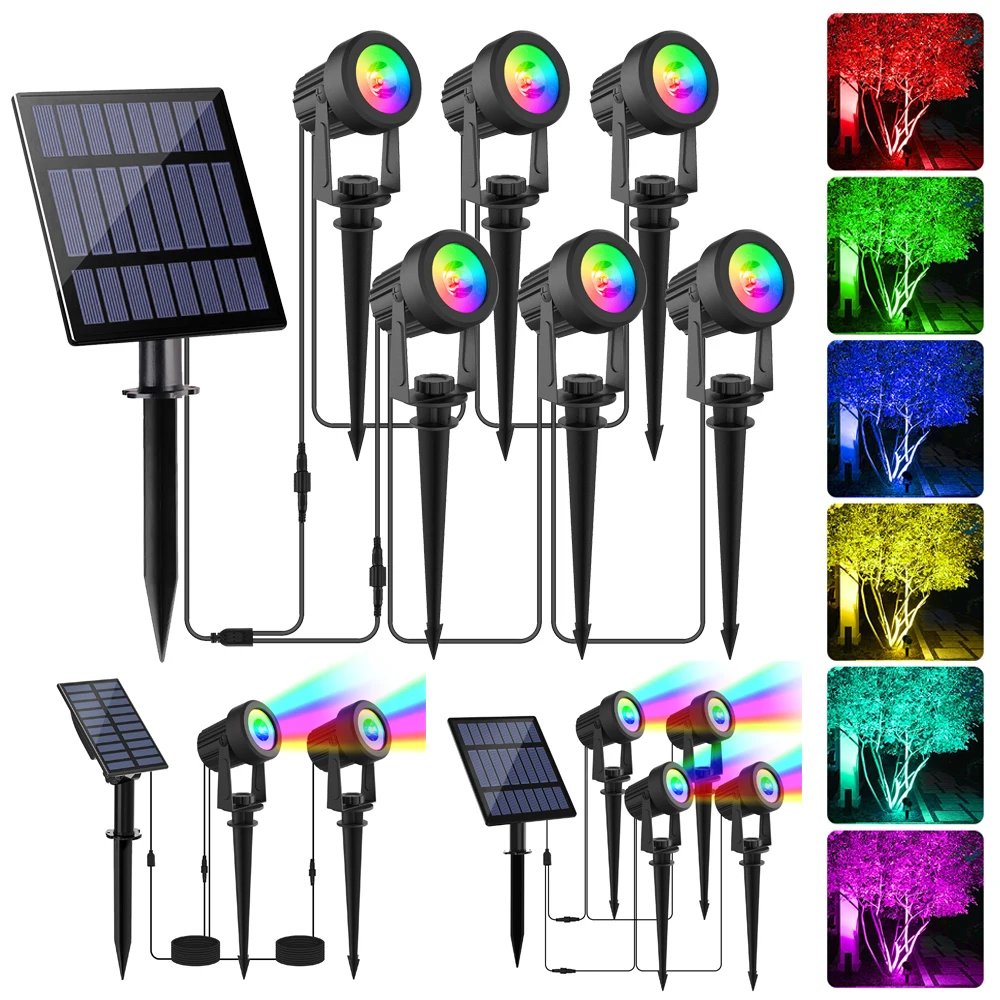 Foco Solar RGB de 1/2/4/6 luces IP65, luz Solar impermeable, luz de jardín para exteriores, decoración para fiesta de Navidad y Halloween