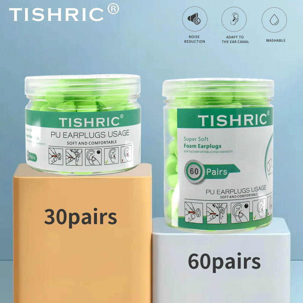 TISHRIC 귀마개 소프트 스폰지 귀마개 소음 감소 수면 귀마개 여행 소음 감소율 35.5db 방음