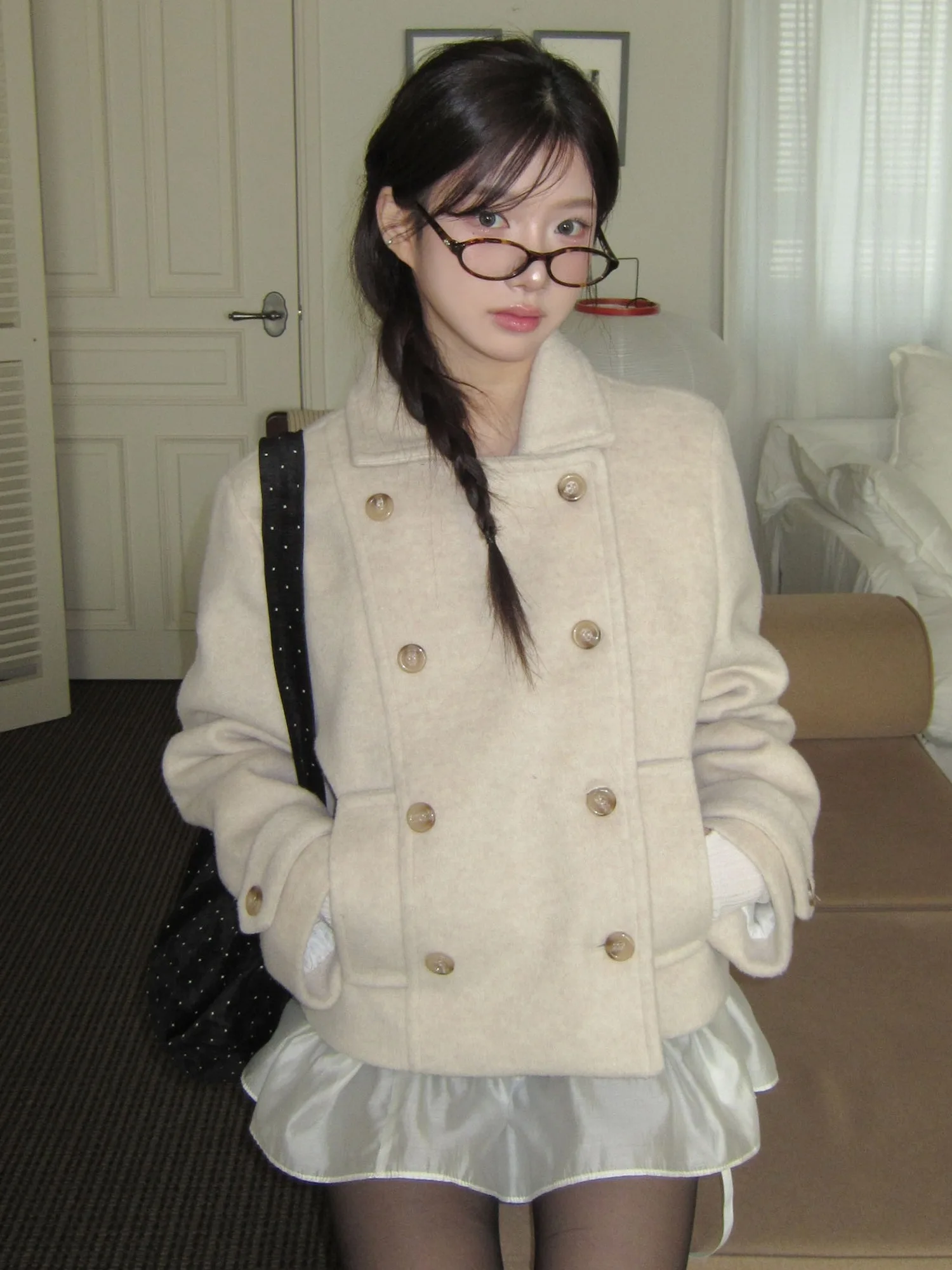 Retro escola sle japonês menina colar duplo fileira botão algodão ort casaco de lã jaet primavera outono inverno feminino faion