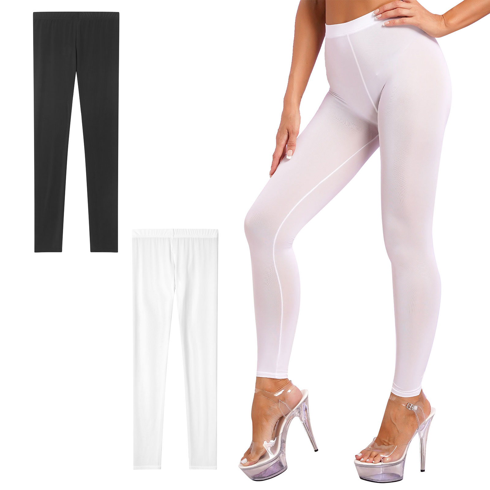 Mallas ultrasuaves de alta elasticidad para mujer, pantalones de Yoga brillantes de seda helada, pantalones elásticos sexis ajustados, mallas cómodas transpirables transparentes