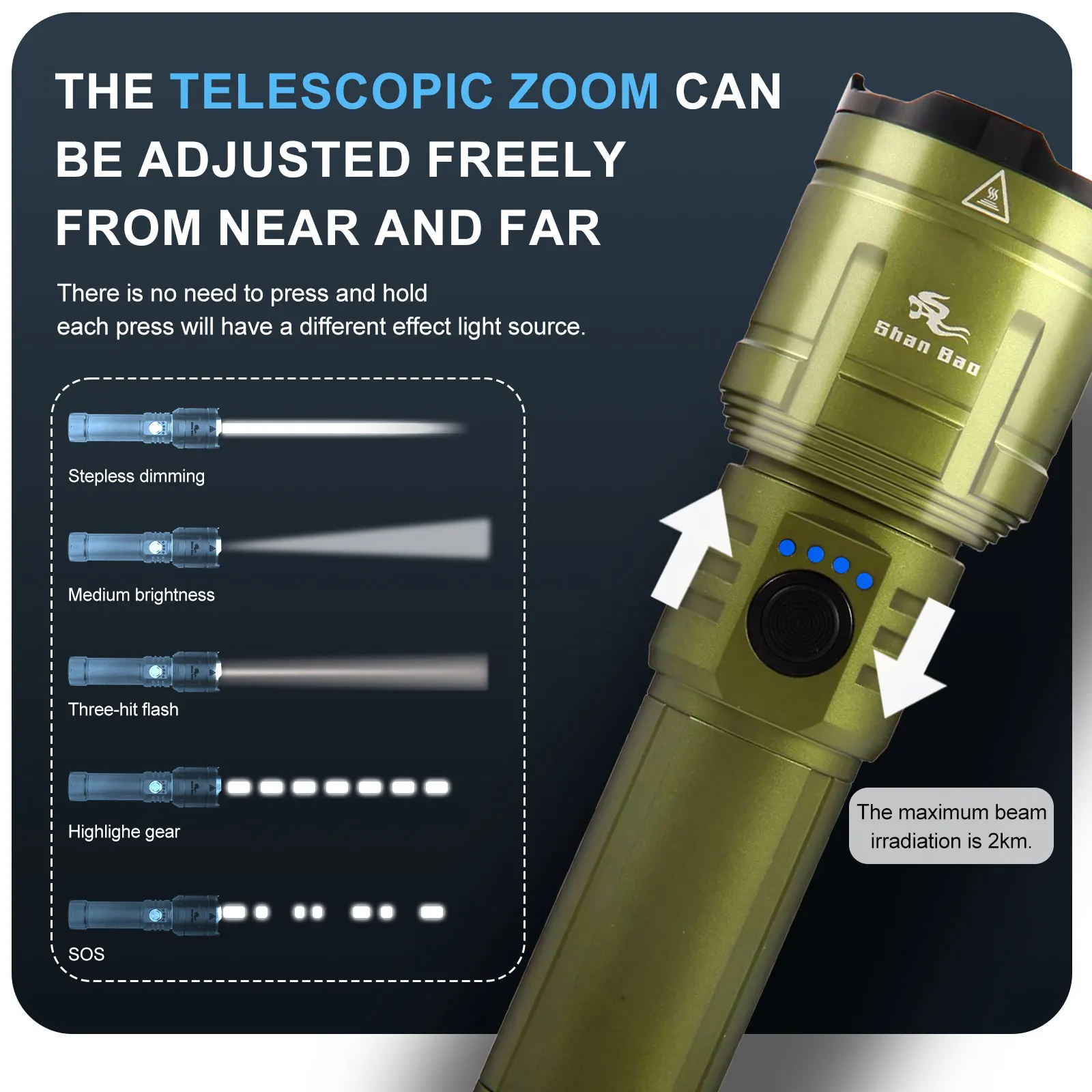 Shan bao 3000LM Outdoor Zoom Waterproof Flashlight Strong Light Focused Light Source Can Light a Flame