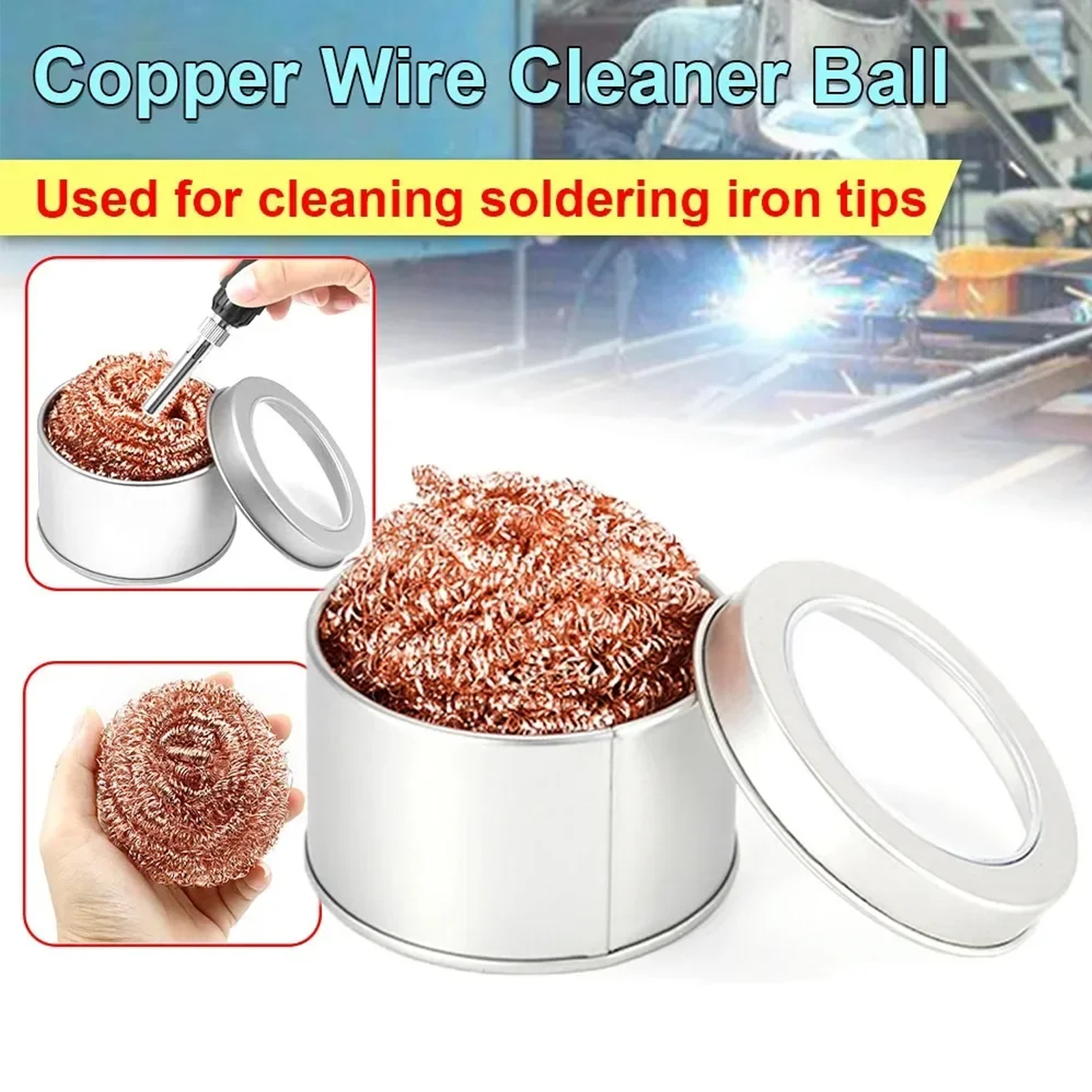 Coppered Wire Cleaning Ball Iron Nibs Soldering Waste Absorption Iron Nib Cleaner De-Soldering Steel Wire Ball With Metal Box