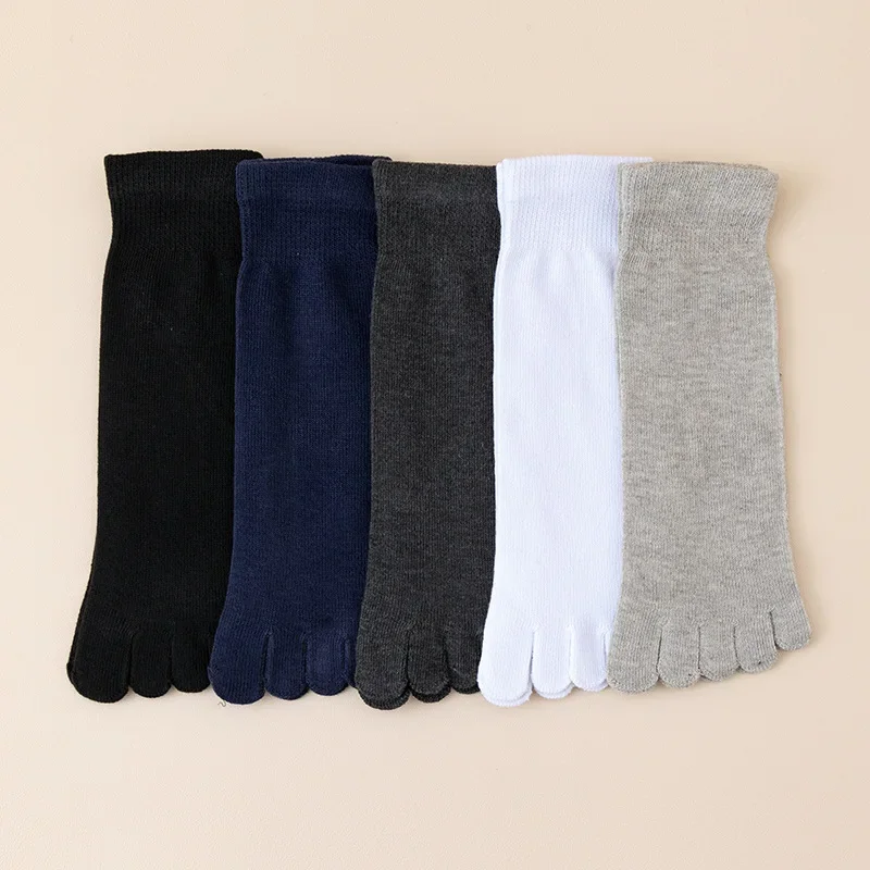 Calcetines de cinco dedos para hombre, calcetines de cinco dedos de algodón puro que absorben el sudor, calcetines con punta abierta de tubo medio, calcetines para dedos de los pies para hombre