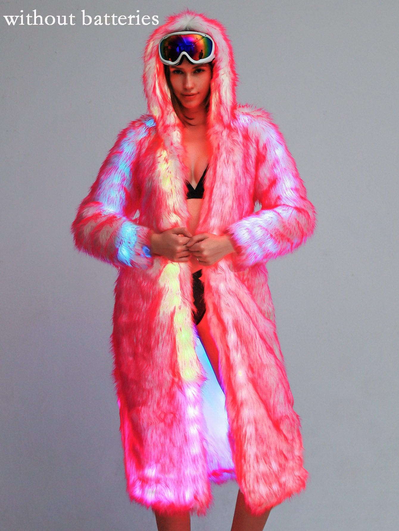 Neue LED Kostüm Faux Pelzmantel Ferngesteuerte LED Beleuchtung Festival Und Party Kostüm Frauen Faux Fuchs Pelzmantel